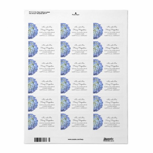 Elegant Blue Floral Hydrangea Black Text Label (Full Sheet)