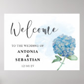 Elegant Blue Floral Hydrangea Wedding Sign Poster (Voorkant)