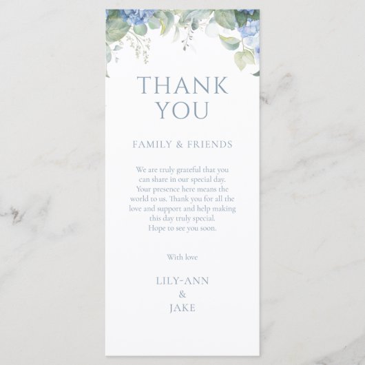 Elegant Blue Floral Hydrangea Wedding Thank You (Voorkant)