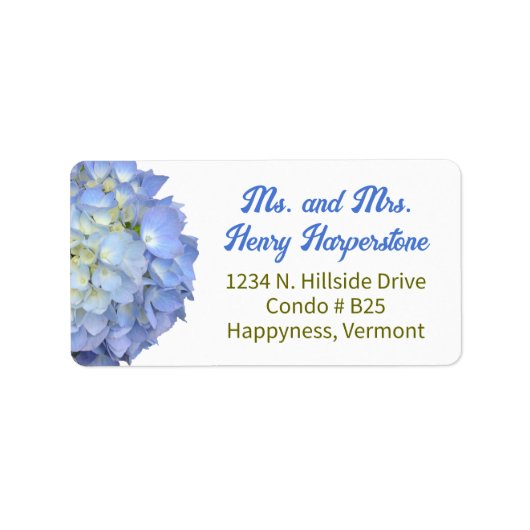 Elegant Blue Floral Hydrangea Wide Label (Voorkant)