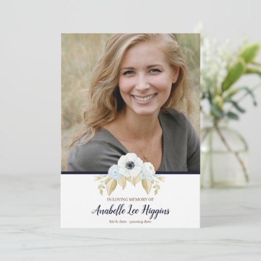 Elegant Blue Floral in het liefhebben van geheugen Bedankkaart (Staand voorkant)