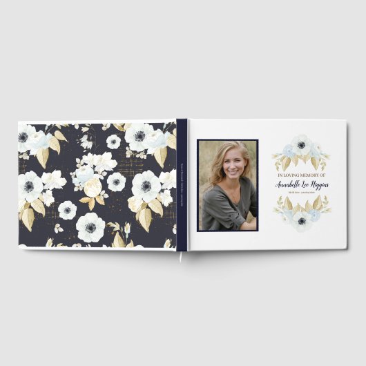 Elegant Blue Floral in het liefhebben van geheugen Gastenboek (Volledig)