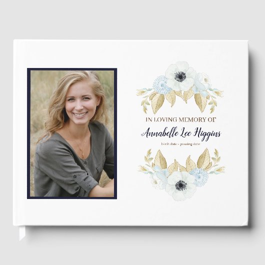 Elegant Blue Floral in het liefhebben van geheugen Gastenboek (Voorkant)