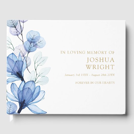 Elegant Blue Floral in het liefhebben van geheugen Gastenboek (Voorkant)