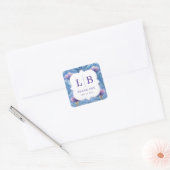 Elegant Blue Floral Initials Vierkante Sticker (Envelop)