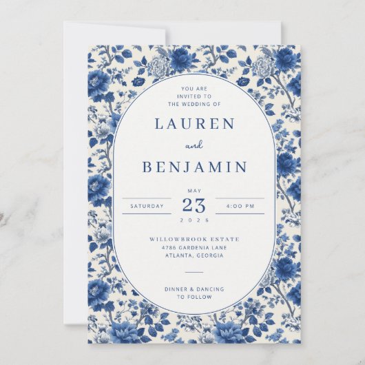 Elegant Blue Floral Kaart (Voorkant)