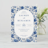 Elegant Blue Floral Kaart (Staand voorkant)