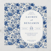 Elegant Blue Floral Kaart (Voorkant / Achterkant)