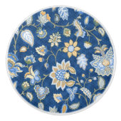 Elegant Blue Floral Keramische Knop (Voorkant)