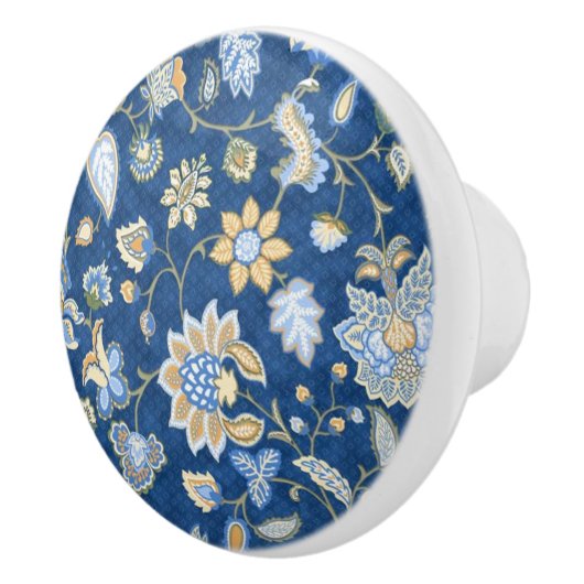Elegant Blue Floral Keramische Knop (Rechts)