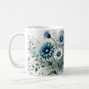 Elegant Blue Floral Keramische Koffie Mok