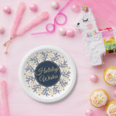 Elegant Blue Floral Kerstfeestay Wishes Papieren Bordje (Feest)