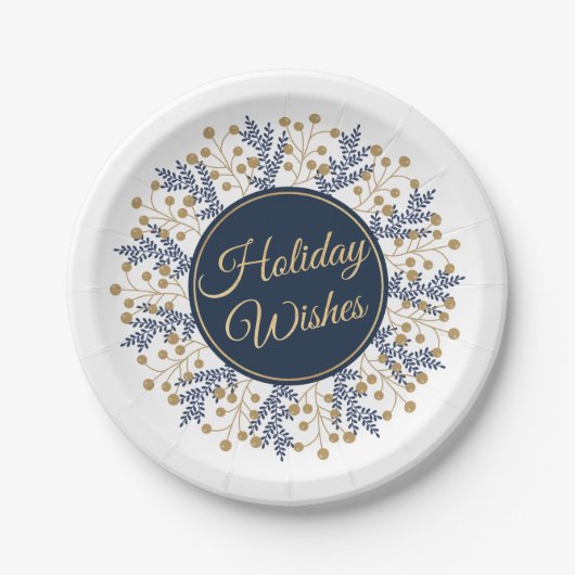 Elegant Blue Floral Kerstfeestay Wishes Papieren Bordje (Voorkant)
