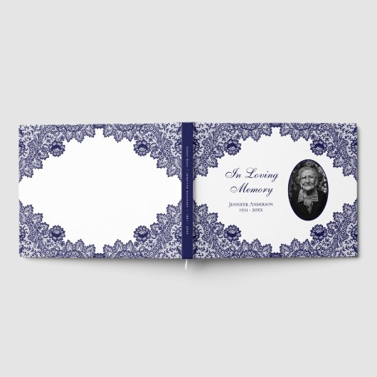 Elegant  Blue Floral Lace Funeral Photo Gastenboek (Volledig)