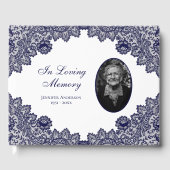 Elegant  Blue Floral Lace Funeral Photo Gastenboek (Voorkant)