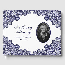 Elegant  Blue Floral Lace Funeral Photo
