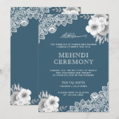 Elegant Blue Floral Lace Islamic Muslim Mehndi Kaart (Voorkant / Achterkant)