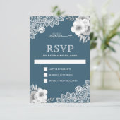 Elegant Blue Floral Lace islamitische moslim RSVP Kaartje (Staand voorkant)