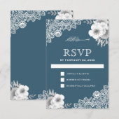 Elegant Blue Floral Lace islamitische moslim RSVP Kaartje (Voorkant / Achterkant)