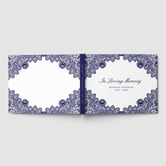 Elegant Blue Floral Lace Memorial Funeral Gastenboek (Volledig)