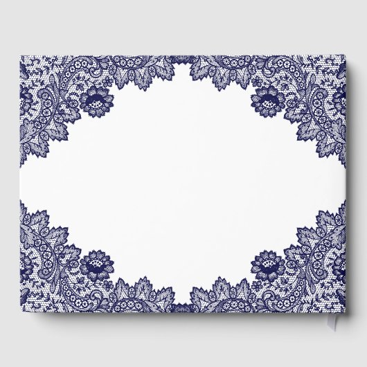 Elegant  Blue Floral Lace Memorial Funeral Gastenboek (Achterkant)