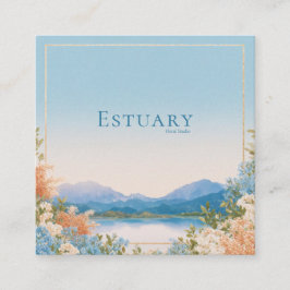 Elegant Blue Floral Lake Landscape Gold Frame Vierkante Visitekaartje