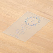 Elegant Blue Floral Laurel Wreath Monogram Wedding Acryl Uitnodigingen (Laagn)