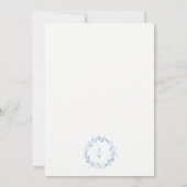 Elegant Blue Floral Laurel Wreath Monogram Wedding Notitiekaartje (Achterkant)