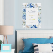 Elegant Blue Floral Lijst bruiloft Welkom Folie Afdrukken (Insitu (Slaapkamer))