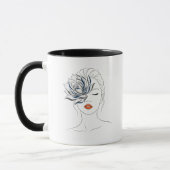 Elegant Blue Floral Line Art Woman Mug Mok (Links)