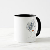 Elegant Blue Floral Line Art Woman Mug Mok (Voorkant rechts)