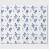 Elegant Blue Floral Lotus Flowers Chinoiserie Wrap Cadeaupapier (Vlak)