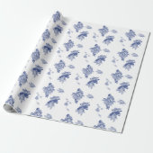 Elegant Blue Floral Lotus Flowers Chinoiserie Wrap Cadeaupapier (Uitgerold)