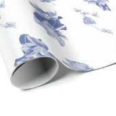 Elegant Blue Floral Lotus Flowers Chinoiserie Wrap Cadeaupapier (Rol Hoek)