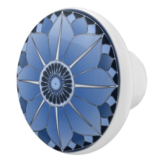 Elegant Blue Floral Lotus Mandala Keramische Knop (Rechts)