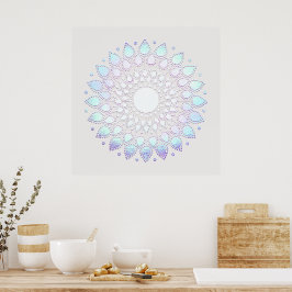 Elegant Blue Floral Lotus Mandala Poster