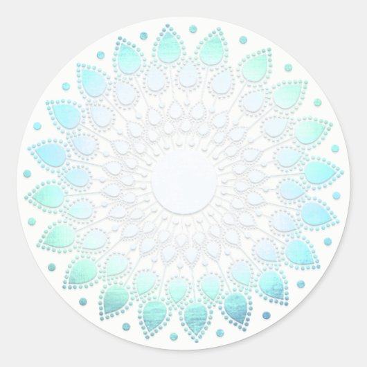 Elegant Blue Floral Lotus Mandala Ronde Sticker (Voorkant)