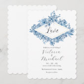 Elegant Blue Floral Love Waterverf Wedding Kaart (Voorkant / Achterkant)