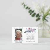 Elegant Blue Floral Memorial Prayer Kaart Visitekaartje (Staand voorkant)