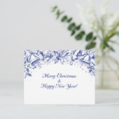 Elegant Blue Floral Merry Christmas Chinoiserie Briefkaart (Staand voorkant)