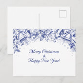 Elegant Blue Floral Merry Christmas Chinoiserie Briefkaart (Voorkant / Achterkant)