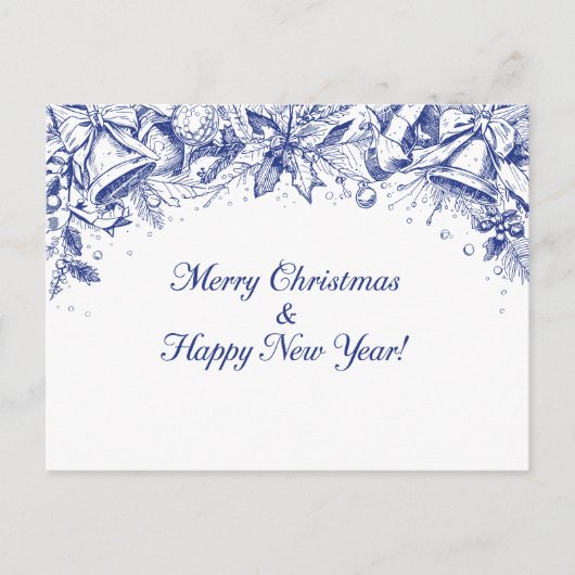 Elegant Blue Floral Merry Christmas Chinoiserie Briefkaart (Voorkant)