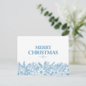Elegant Blue Floral Merry Christmas Chinoiserie Briefkaart (Staand voorkant)