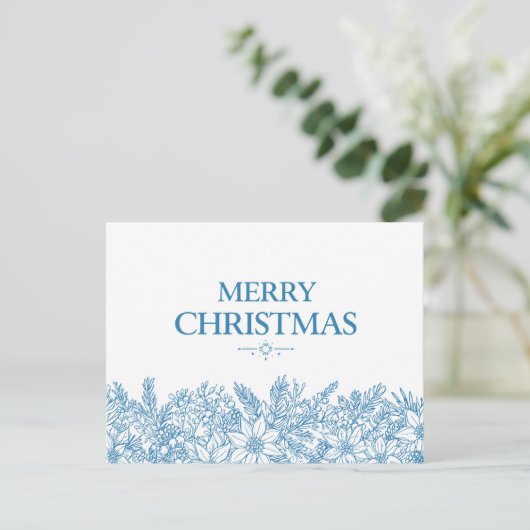 Elegant Blue Floral Merry Christmas Chinoiserie Briefkaart (Staand voorkant)