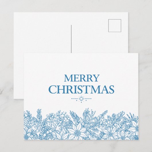 Elegant Blue Floral Merry Christmas Chinoiserie Briefkaart (Voorkant / Achterkant)