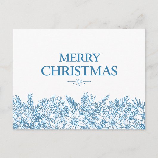 Elegant Blue Floral Merry Christmas Chinoiserie Briefkaart (Voorkant)
