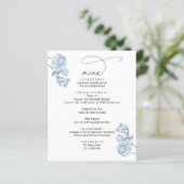 Elegant Blue Floral Modern Script Wedding Menu (Staand voorkant)