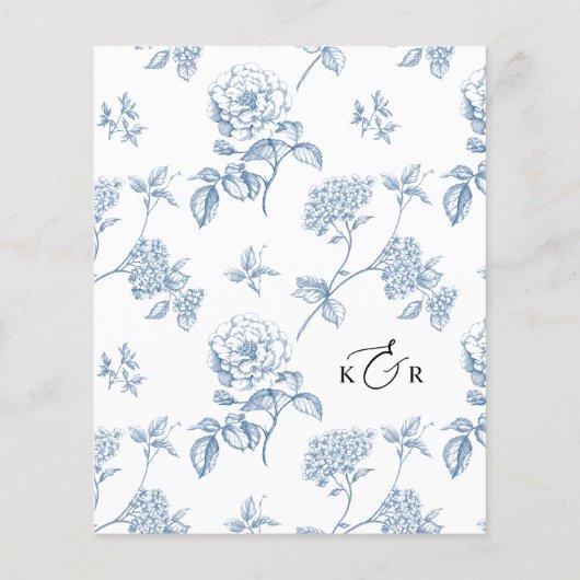 Elegant Blue Floral Modern Script Wedding Menu  (Achterkant)
