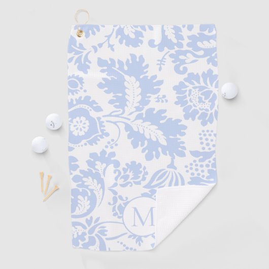Elegant Blue Floral Monogram Golfhanddoek (Insitu)