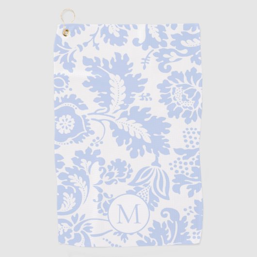 Elegant Blue Floral Monogram Golfhanddoek (Voorkant)